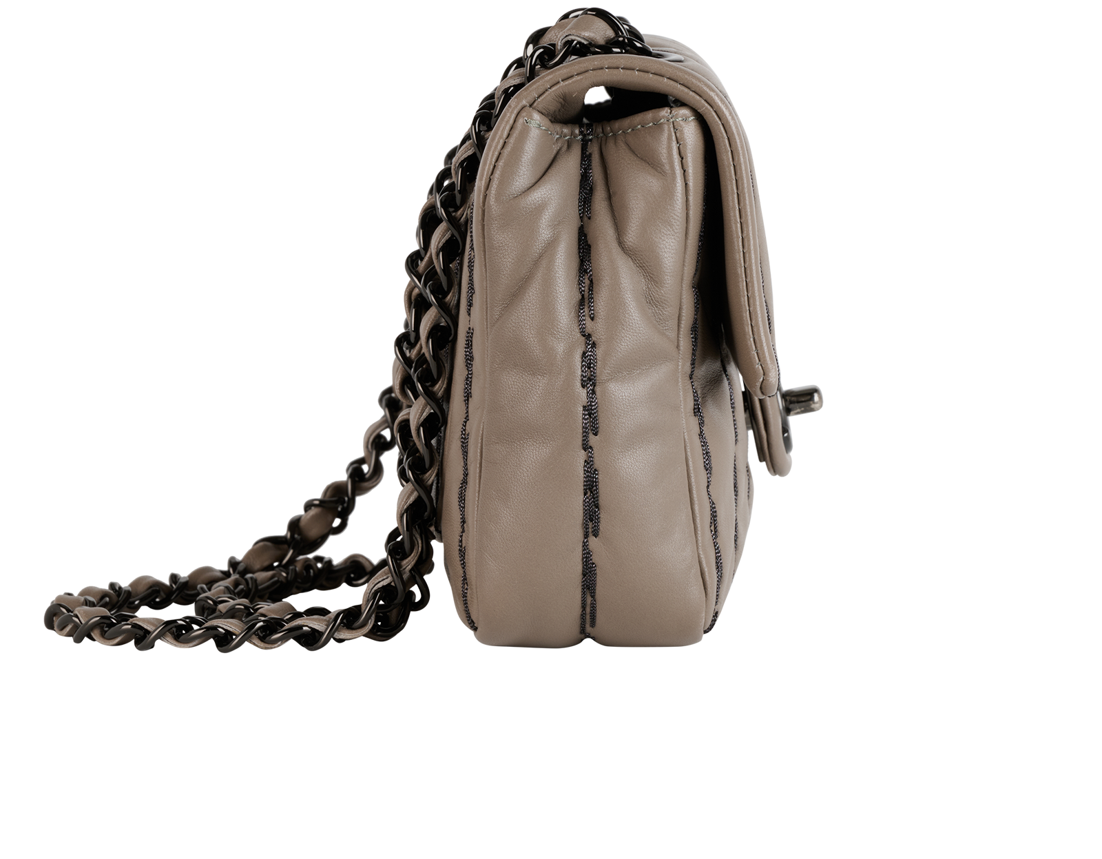 Vertical Stitch Flap Bag, &pound;1,800, Handbags, Grey, Lambskin Leather, Side view